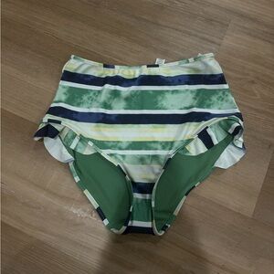 Aerie Striped Bikini Bottom in Green and Navy - Highwaisted